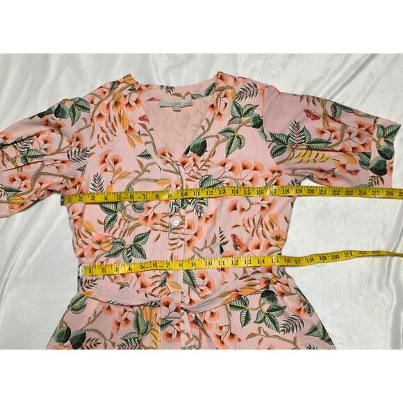 LOFT Leafed Dobby Stripe Sugar Peach Floral Midi Shirtdress, 6 Petite - Picture 6 of 8